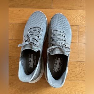 Skechers Slip Ins Edgeride Gray Knit Sneakers Women 9.5 Comfort Walking Shoes